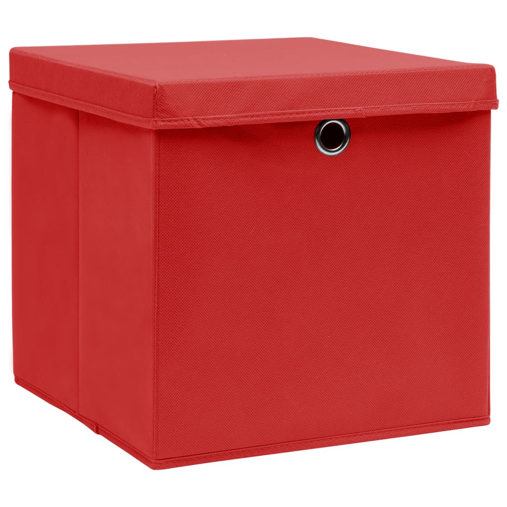 opbevaringskasser med låg 10 stk. 32x32x32 stof rød