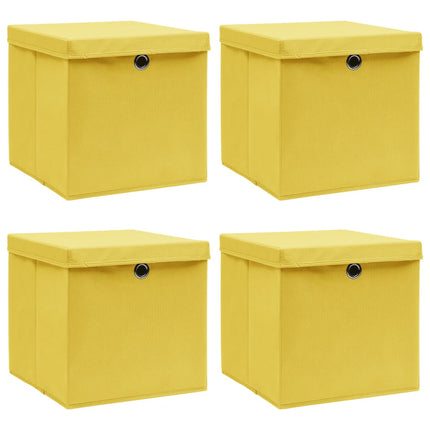 opbevaringskasser med låg 4 stk. 32x32x32 stof gul