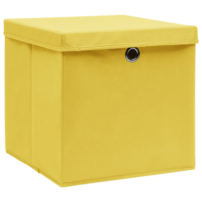opbevaringskasser med låg 10 stk. 32x32x32 stof gul