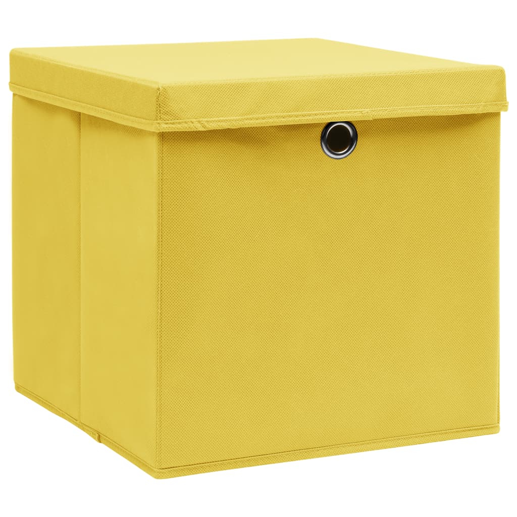 opbevaringskasser med låg 10 stk. 32x32x32 stof gul