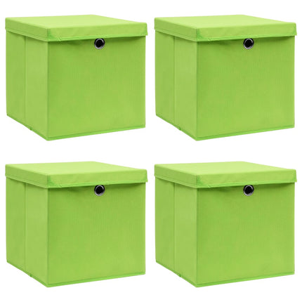 opbevaringskasser med låg 4 stk. 32x32x32 stof grøn