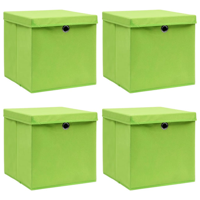 opbevaringskasser med låg 4 stk. 32x32x32 stof grøn