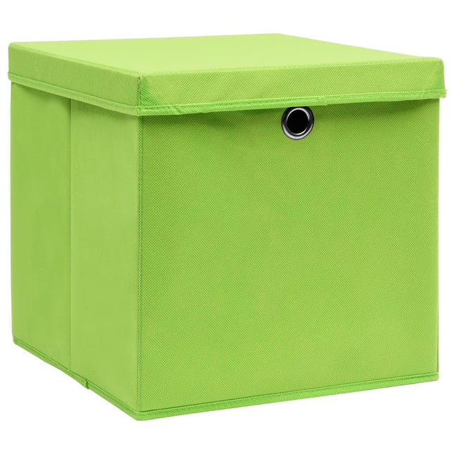 opbevaringskasser med låg 4 stk. 32x32x32 stof grøn