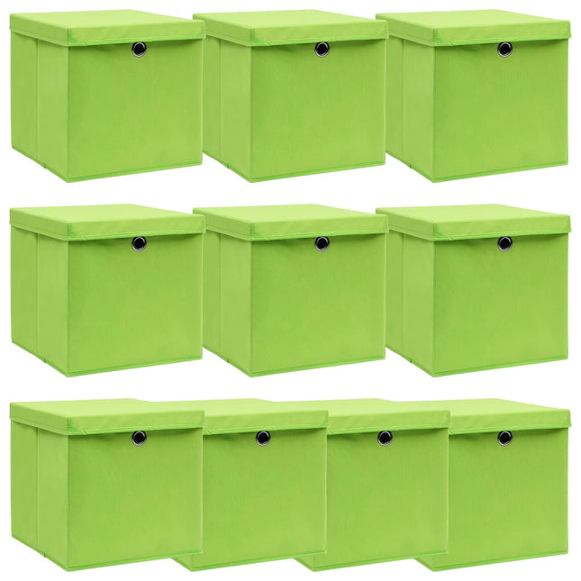 opbevaringskasser med låg 10 stk. 32x32x32 stof grøn