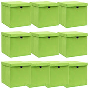 opbevaringskasser med låg 10 stk. 32x32x32 stof grøn
