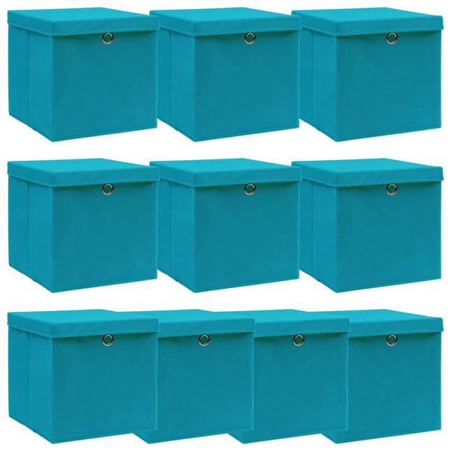 opbevaringskasser med låg 10 stk. 32x32x32 stof babyblå