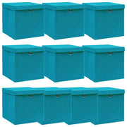 opbevaringskasser med låg 10 stk. 32x32x32 stof babyblå