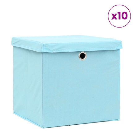 opbevaringskasser med låg 10 stk. 32x32x32 stof babyblå