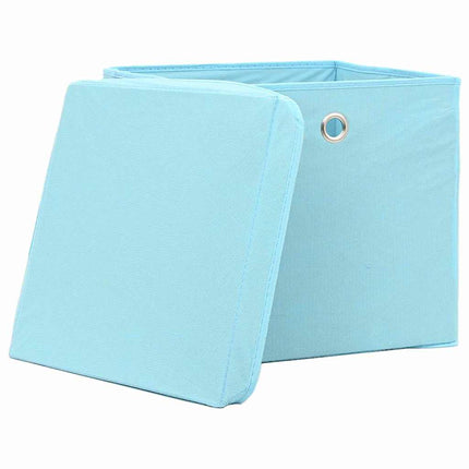 opbevaringskasser med låg 10 stk. 32x32x32 stof babyblå