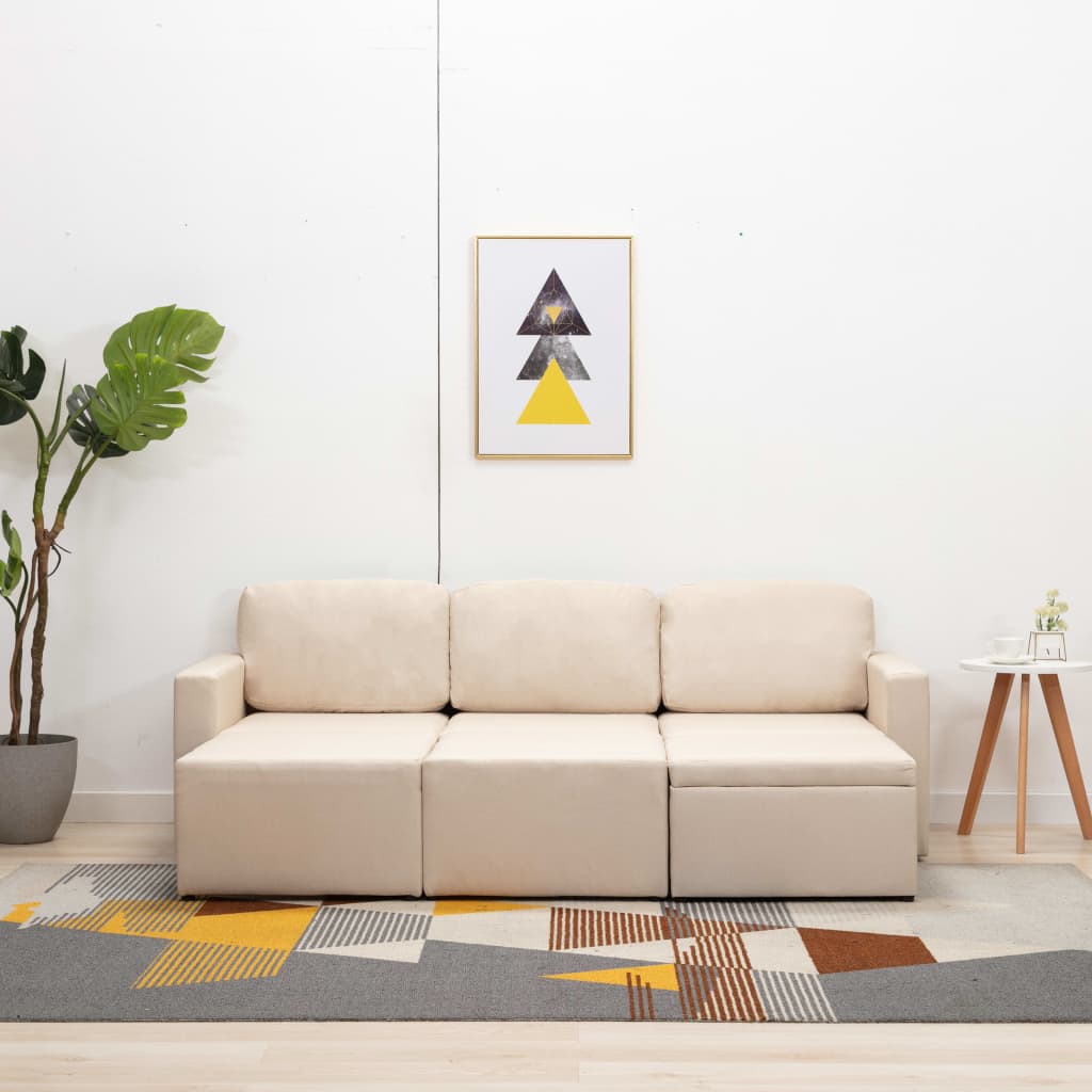 3-personers sovesofa modulær stof cremefarvet