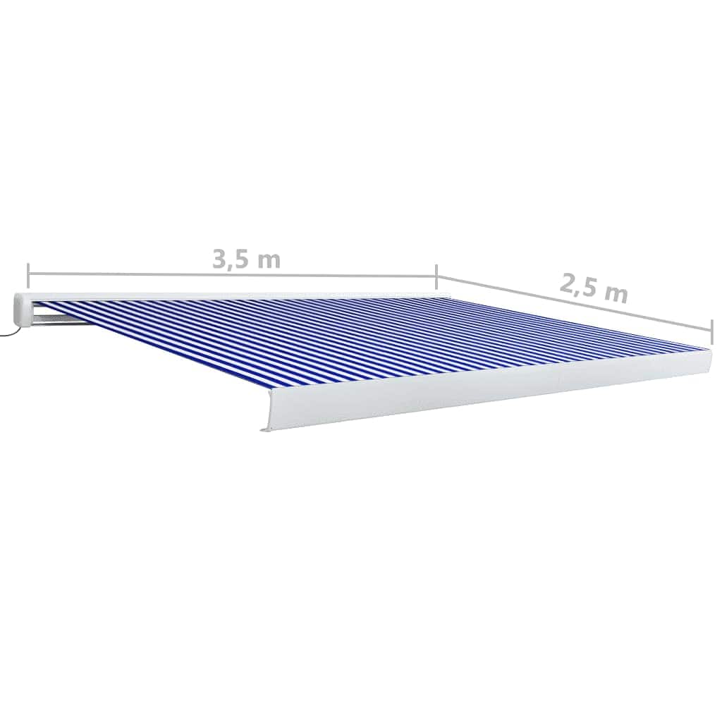 kassettemarkise m. motor 350x250 cm blå og hvid