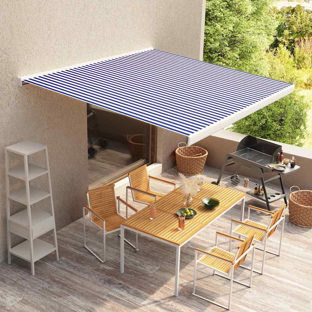 kassettemarkise m. motor 350x250 cm blå og hvid