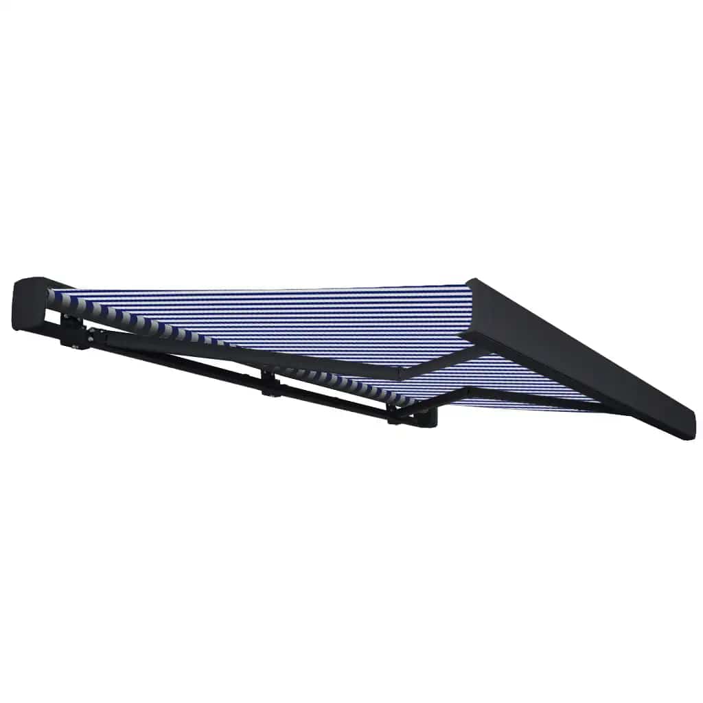 kassettemarkise m. motor 350x250 cm blå og hvid