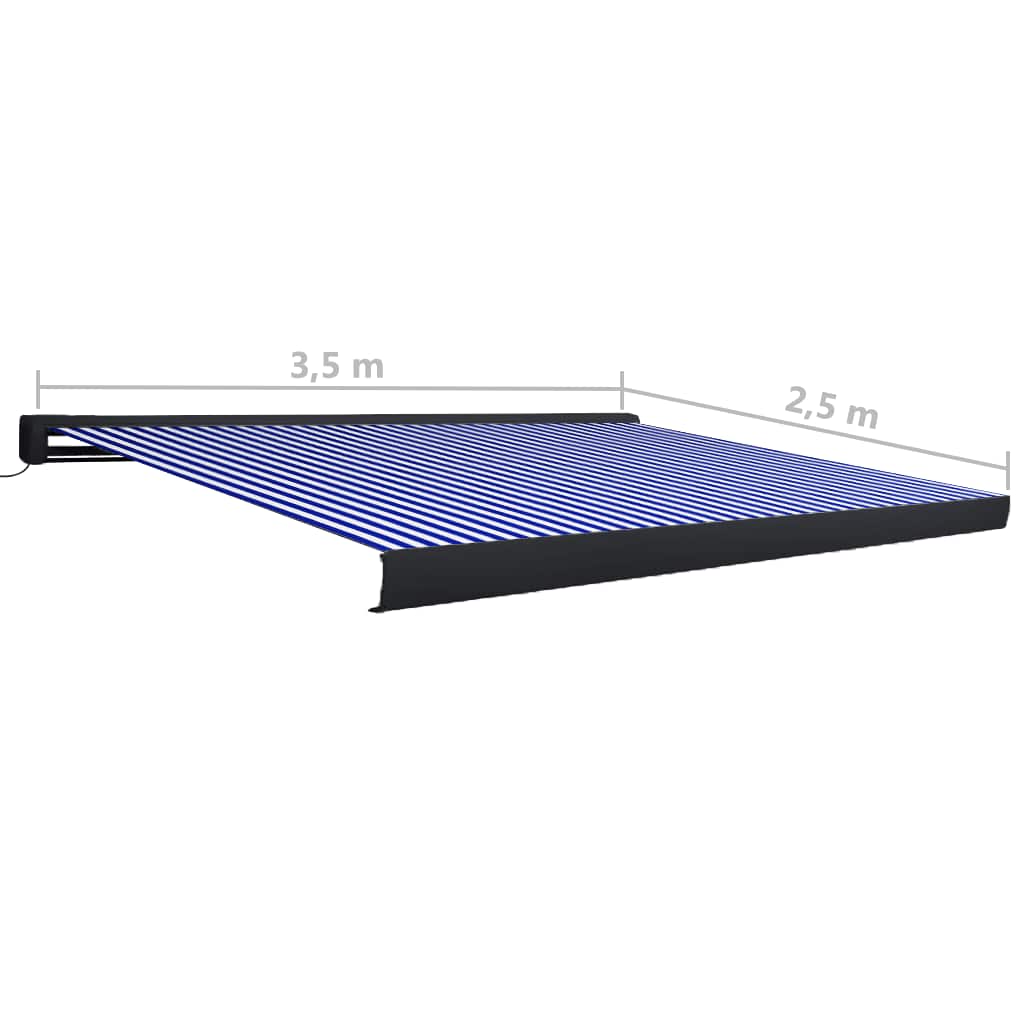 kassettemarkise m. motor 350x250 cm blå og hvid