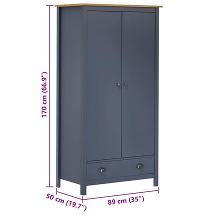 klædeskab med 2 låger Hill 89x50x170 cm massivt fyrretræ grå