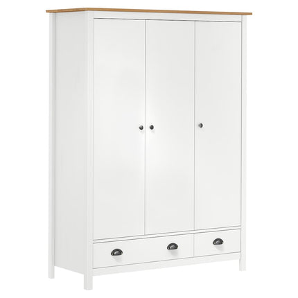 klædeskab med 3 låger Hill 127x50x170 cm massivt fyrretræ hvid