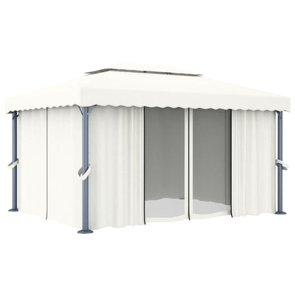 pavillon med gardin 4x3 m aluminium cremefarvet