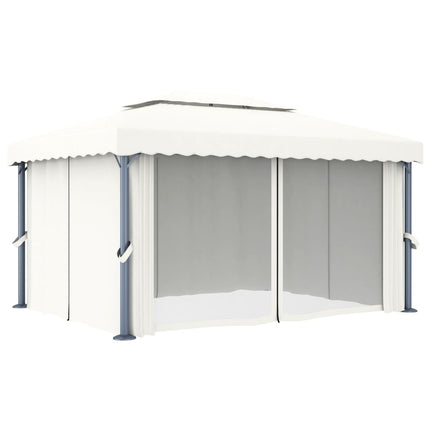pavillon med gardin 4x3 m aluminium cremefarvet
