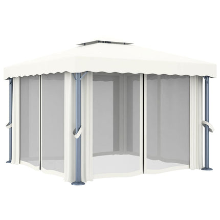 pavillon med gardin 3x3 m aluminium cremefarvet