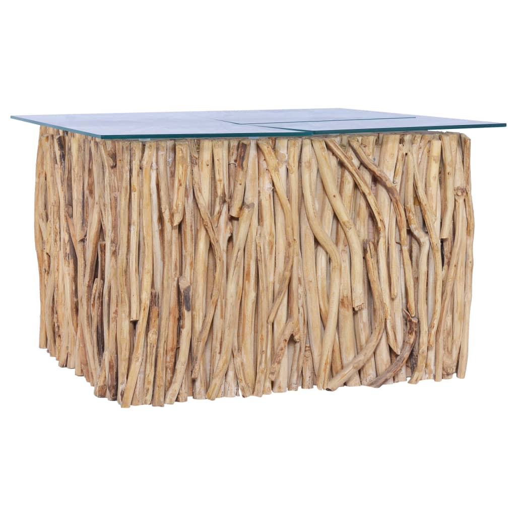 sofabord med glasplade 66x66x40 cm massivt teaktræ