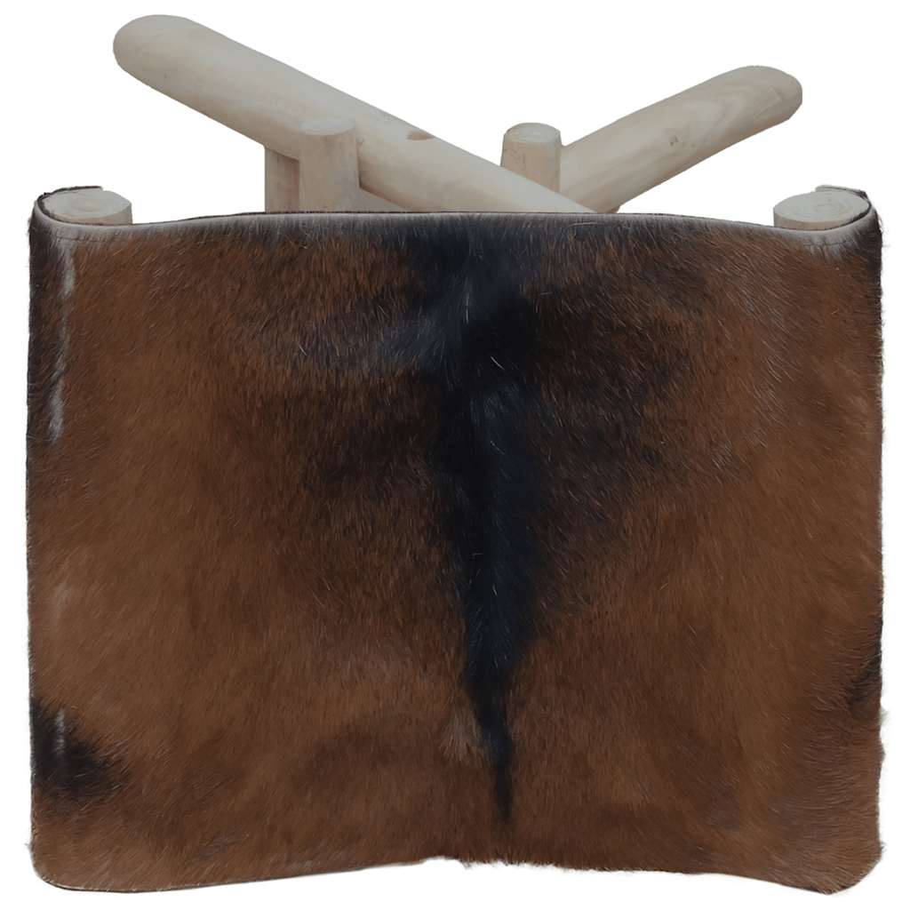 sammenfoldelig taburet gedeskindslæder og massivt teaktræ