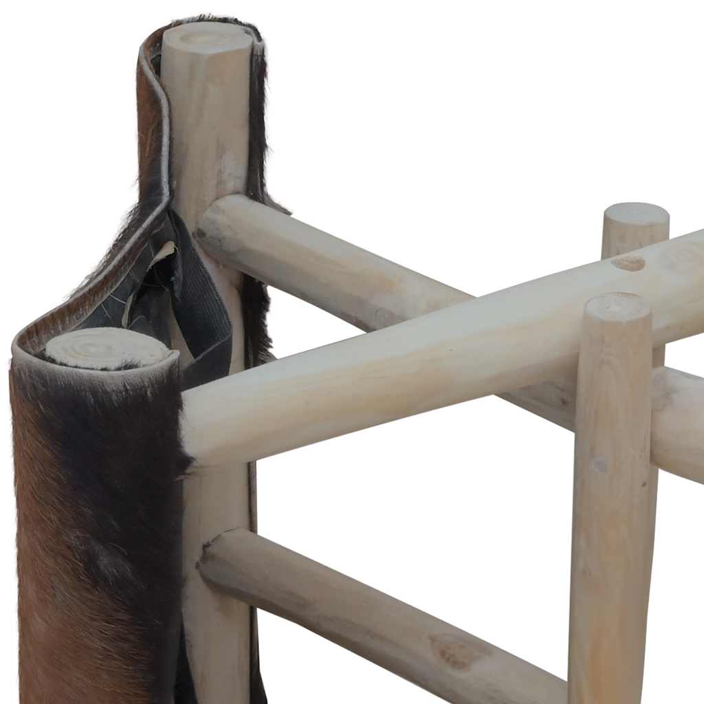 sammenfoldelig taburet gedeskindslæder og massivt teaktræ