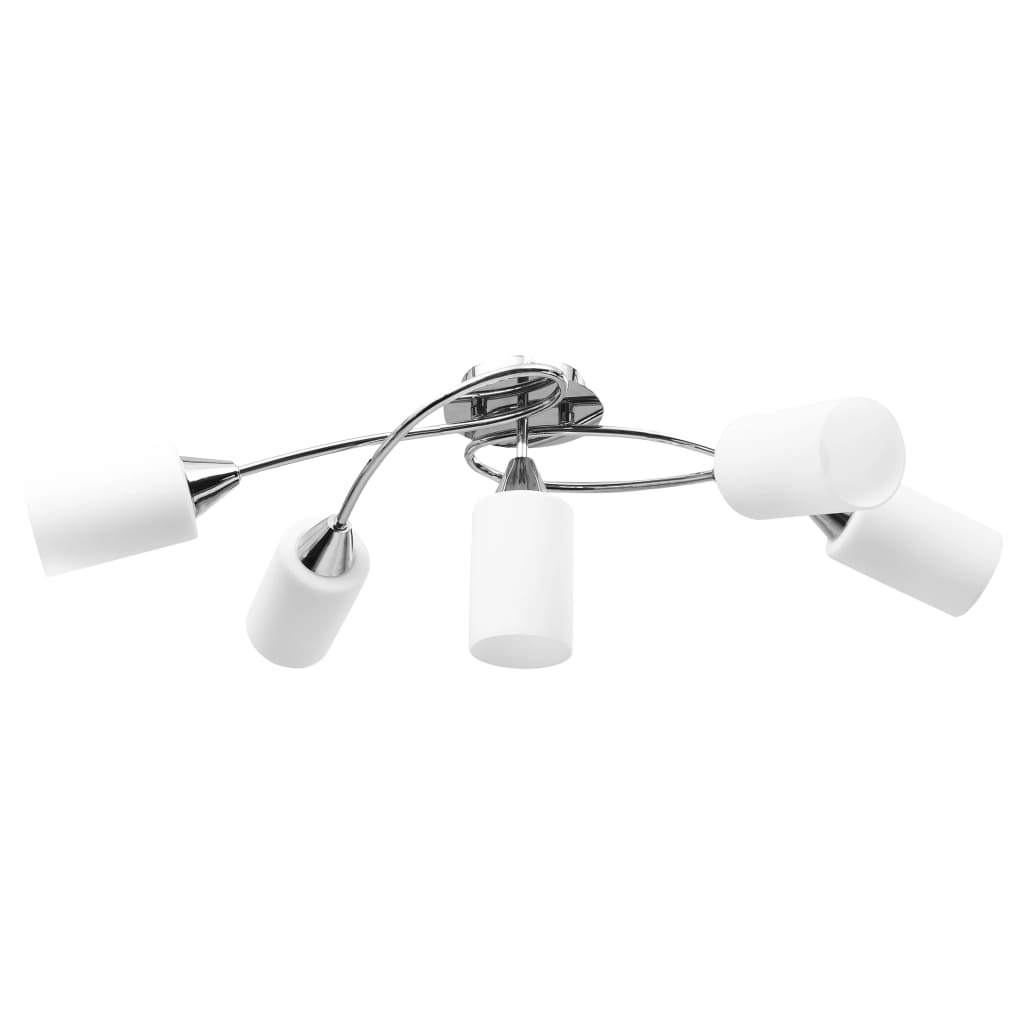 loftlampe med keramiske lampeskærme til 5 E14-pærer hvid