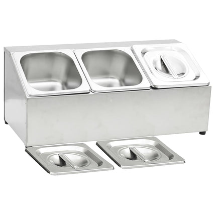 gastronorm beholder med 3 GN 1/6-beholdere rustfrit stål