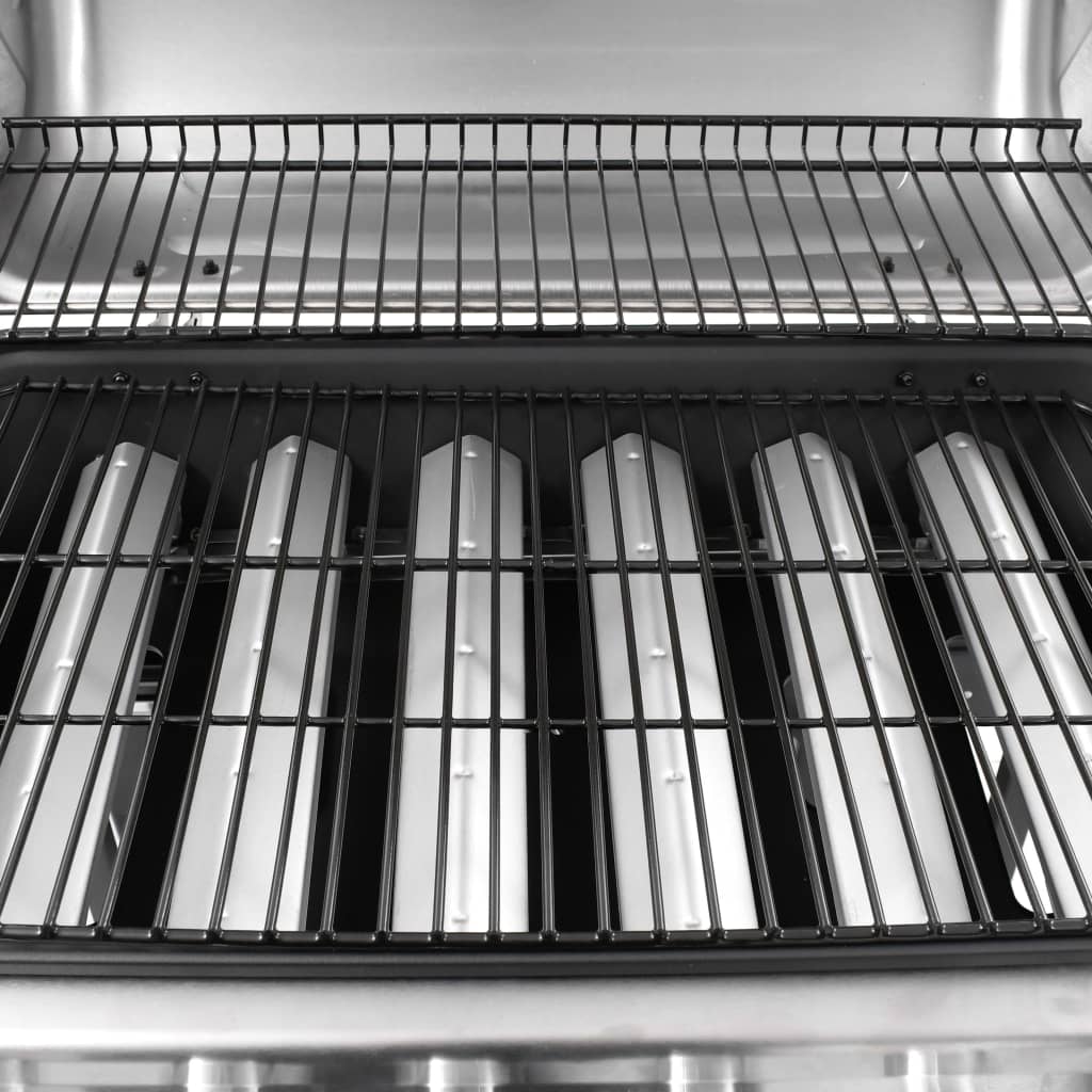 gasgrill 6 brændere sort og sølvfarvet