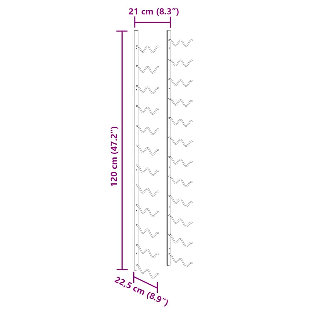 væghængt vinreol til 24 flasker jern sort