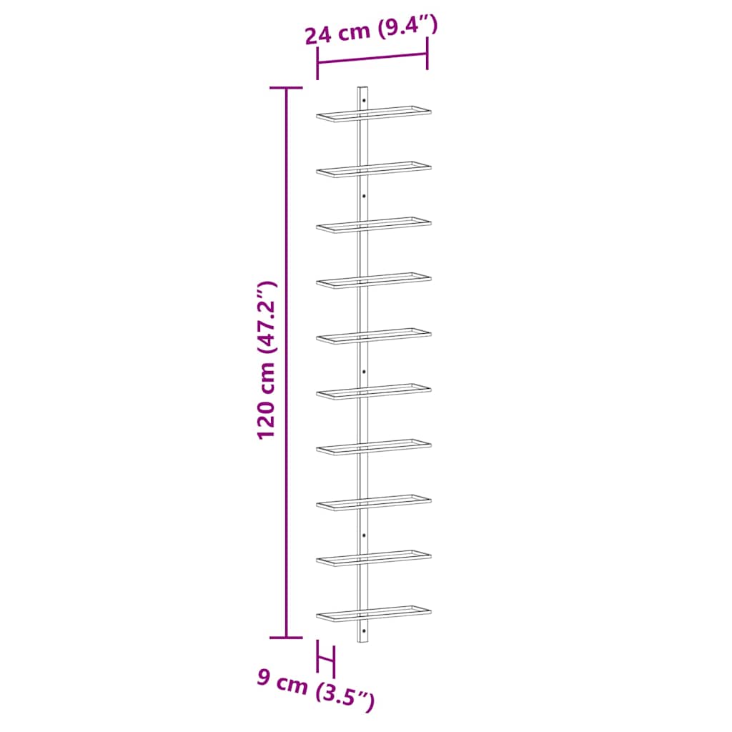 væghængte vinreoler 2 stk. til 20 vinflasker metal sort