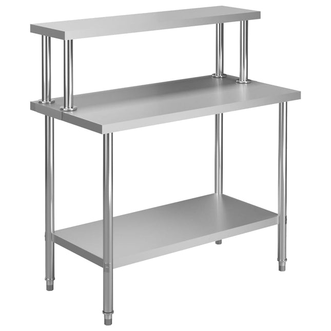 arbejdsbord til køkken med tophylde 120x60x120 cm rustfrit stål