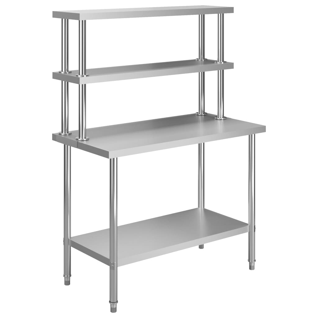 arbejdsbord til køkken med tophylde 120x60x150 cm rustfrit stål