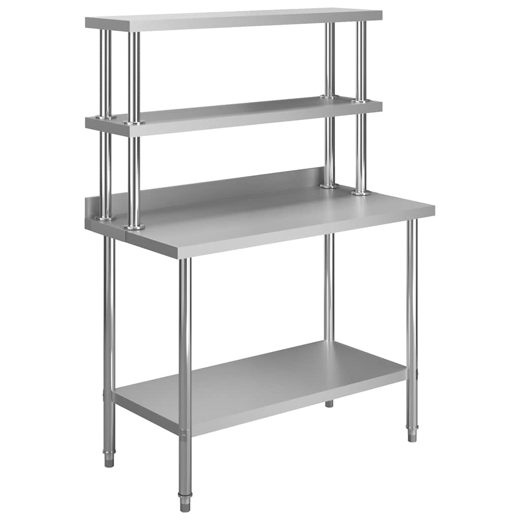arbejdsbord til køkken med tophylde 120x60x150 cm rustfrit stål