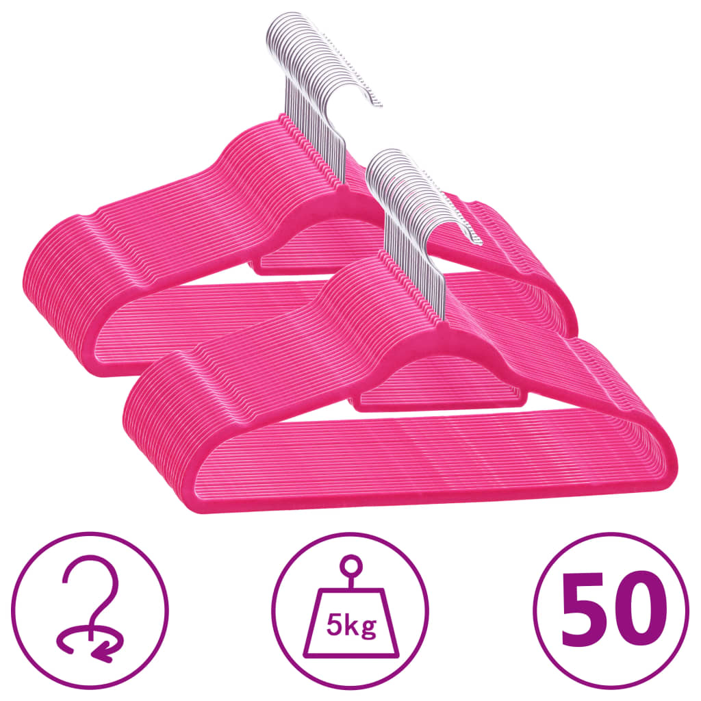 bøjler 50 stk. skridsikre fløjl pink