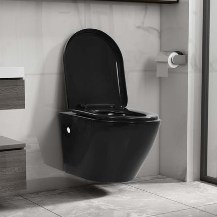 væghængt toilet med skjult cisterne keramisk sort