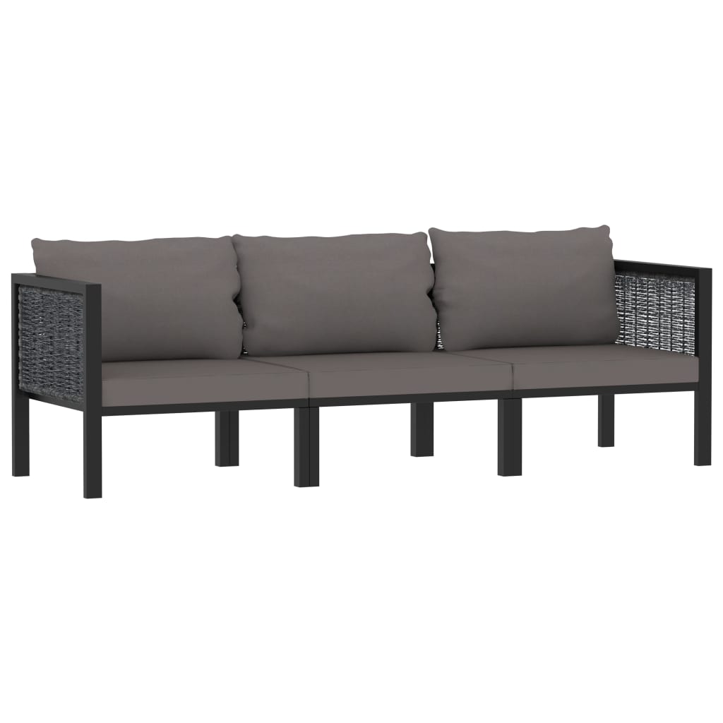 3-personers loungesofa i polyrattan med hynder - antracitgrå