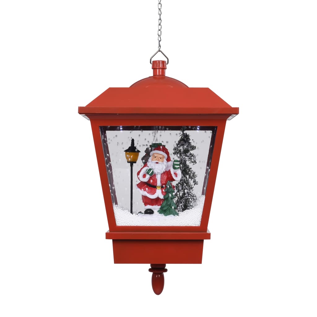 hængende julelampe med LED-lys og julemand 27x27x45 cm rød