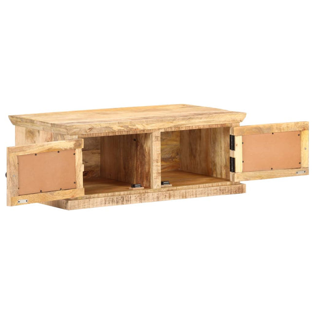sofabord 90x50x35 cm massivt mangotræ og naturrør