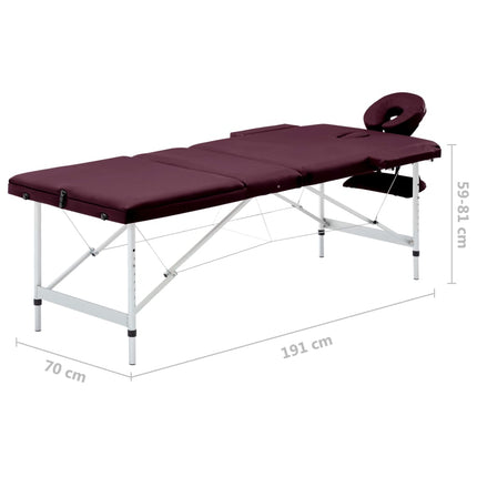 foldbart massagebord 3 zoner aluminium lilla