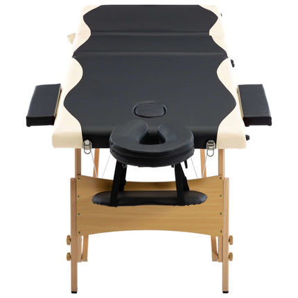 sammenfoldeligt massagebord med træstel 3 zoner sort og beige