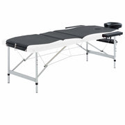 sammenfoldeligt massagebord aluminiumsstel 3 zoner sort og hvid