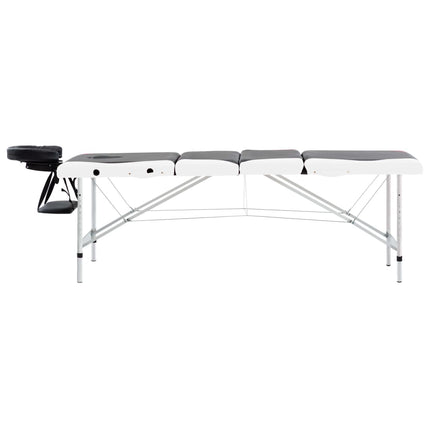 sammenfoldeligt massagebord aluminiumsstel 4 zoner sort og hvid