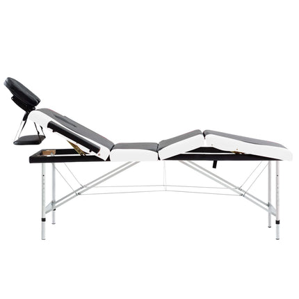 sammenfoldeligt massagebord aluminiumsstel 4 zoner sort og hvid