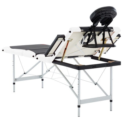 sammenfoldeligt massagebord aluminiumsstel 4 zoner sort og hvid