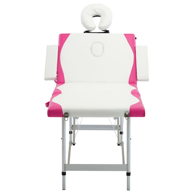 foldbart massagebord 4 zoner aluminium hvid og pink