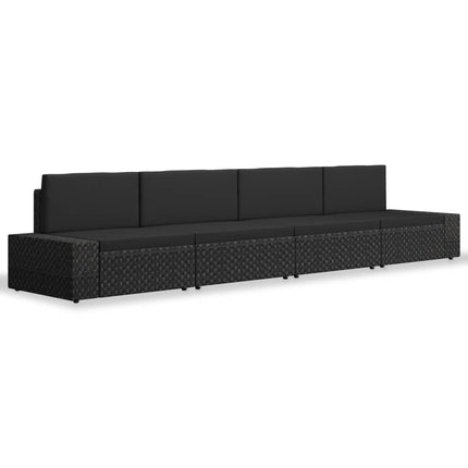 loungesæt til haven 4 dele polyrattan sort