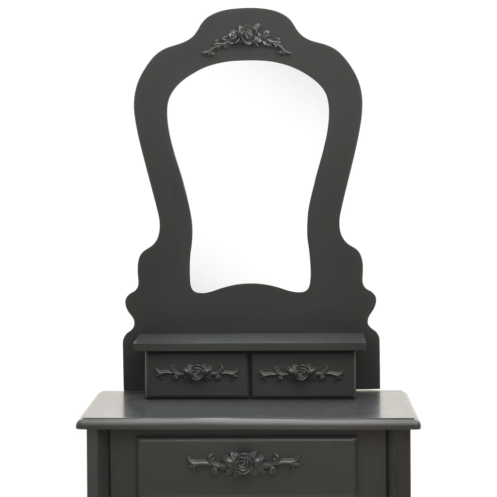 sminkebordssæt med taburet 50x59x136 cm kejsertræ grå