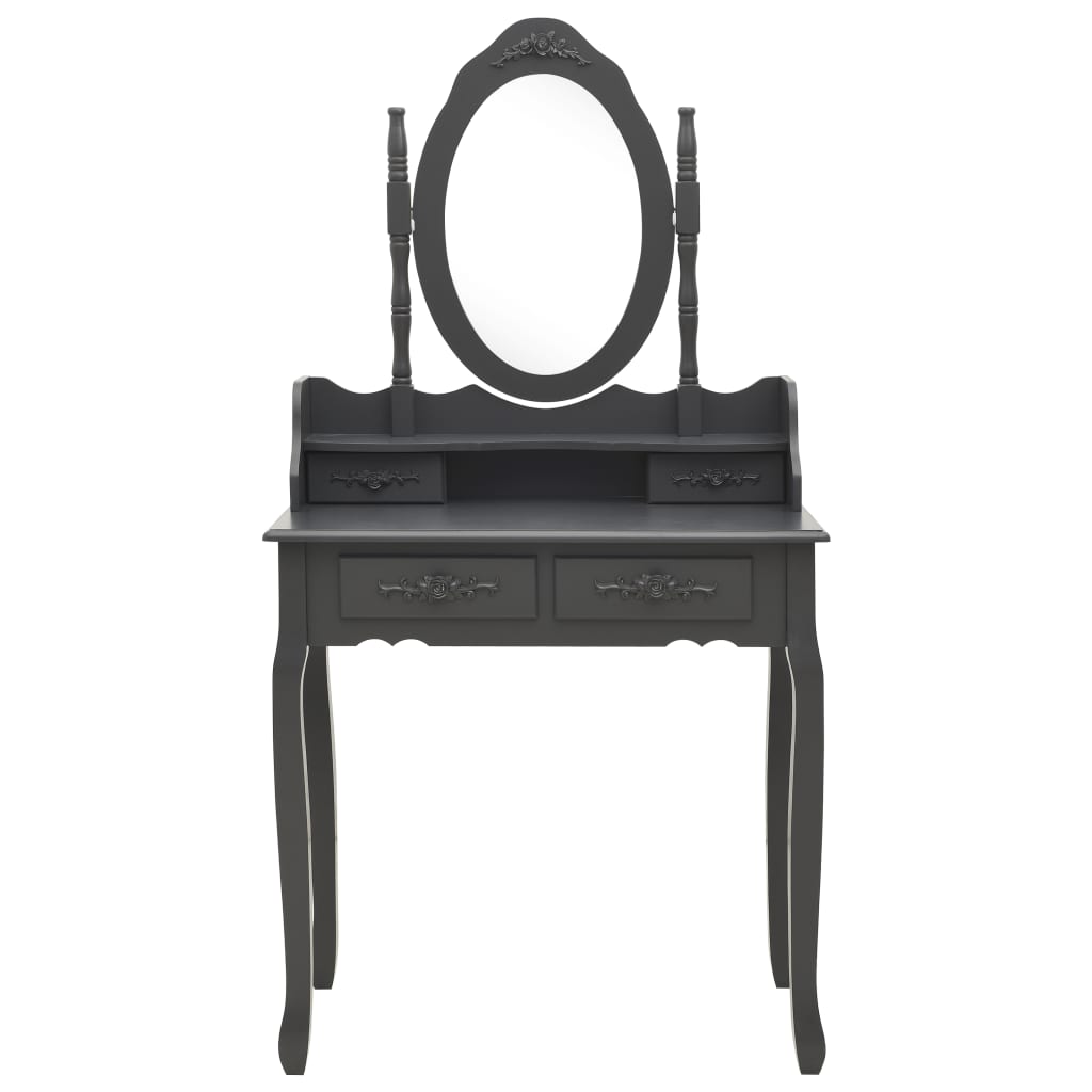 sminkebordssæt med taburet 75x69x140 cm kejsertræ grå