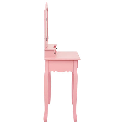 sminkebordssæt med taburet 80x69x141 cm kejsertræ lyserød